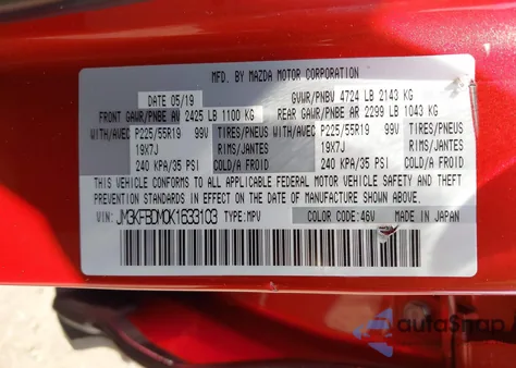 2019 Mazda Cx-5 Grand Touring z USA, uszkodzony, nr VIN JM3KFBDM0K1633103